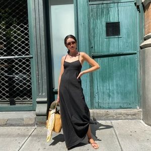 Theory Black Maxi Slip Dress